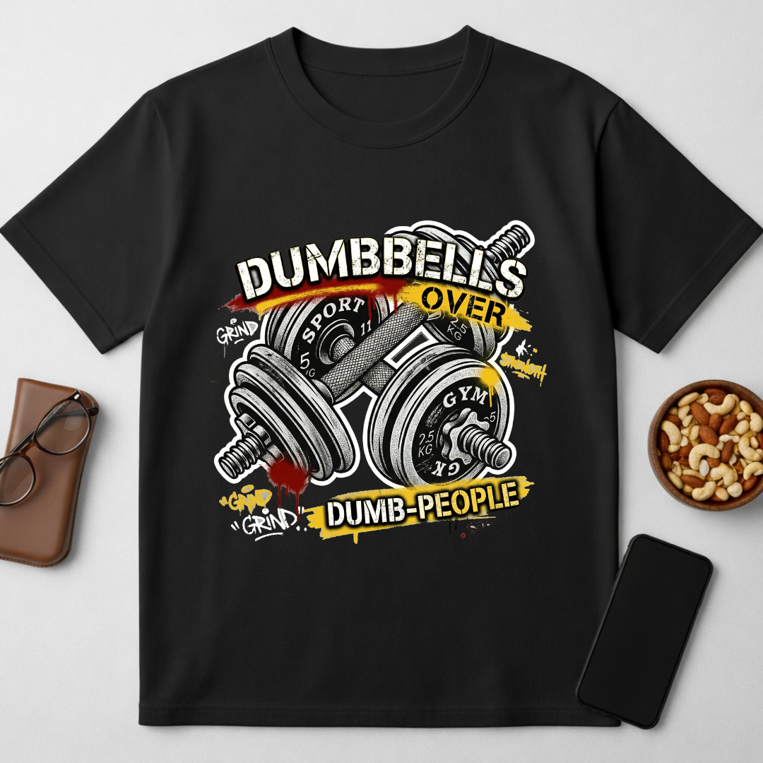 Dumbbells over Dumb people - round neck T-Shirt