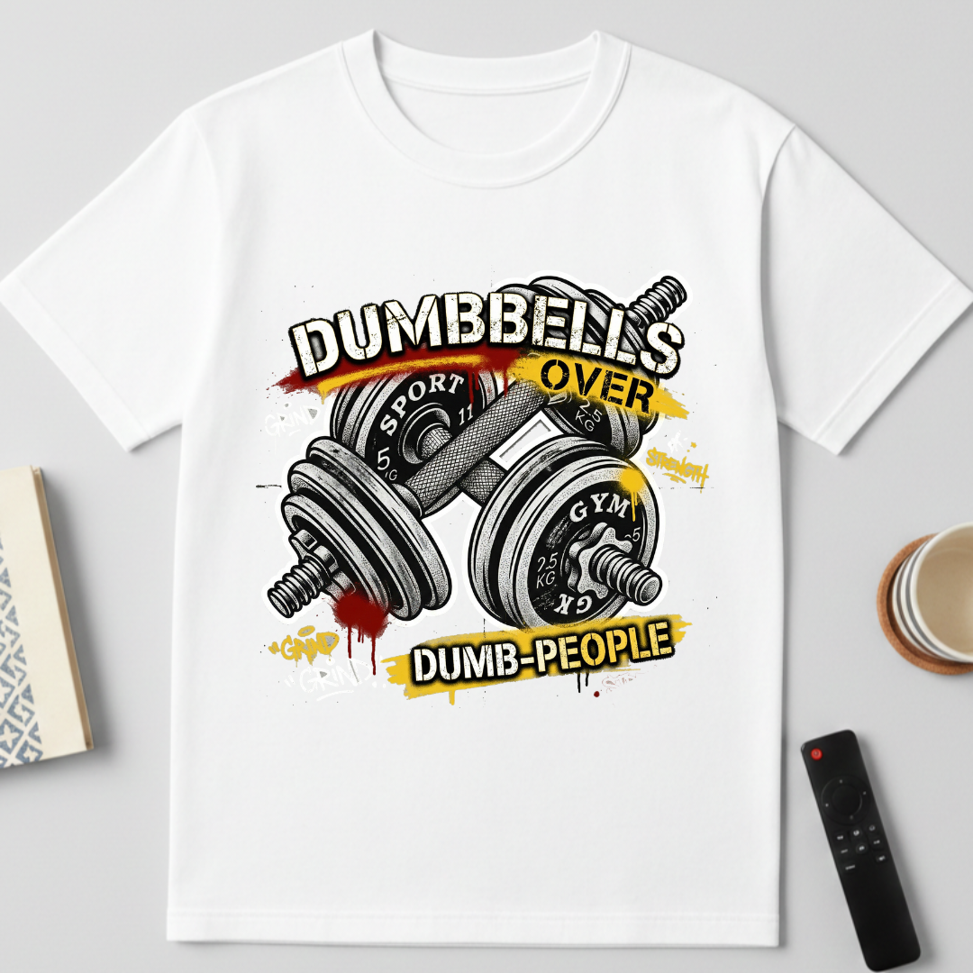 Dumbbells over Dumb people - round neck T-Shirt