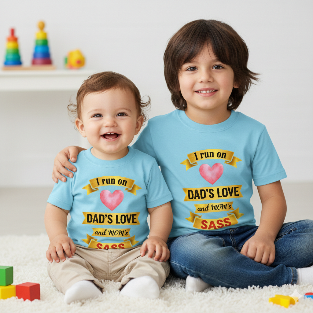 Dad's love & Mom's sass - round neck kids T-Shirt